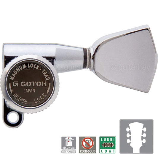 NEW Gotoh SG360-04 MGT Locking Tuners L3+R3 Keys KEYSTONE Buttons 3x3 - CHROME