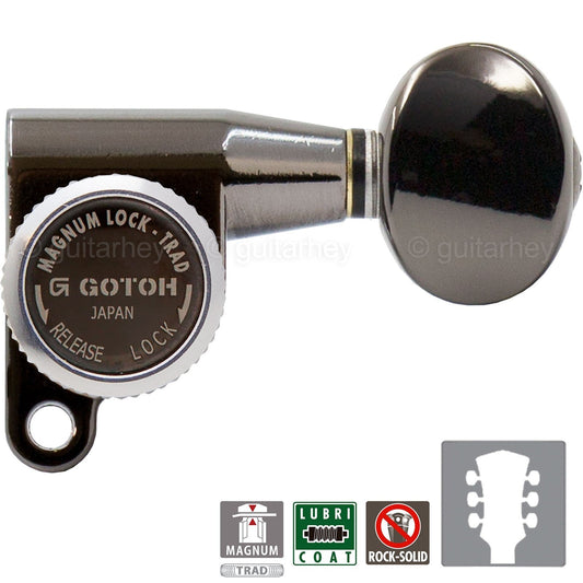 NEW Gotoh SG360-05 MGT Locking Tuners L3+R3 Keys OVAL Buttons 3x3 - COSMO BLACK