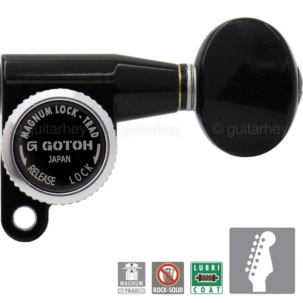NEW Gotoh SG360-05 MGT 6 In-Line Set MAGNUM LOCKING Mini OVAL Buttons Keys BLACK