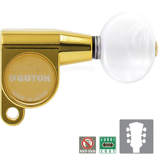 NEW Gotoh SG360 L3+R3 Mini Tuners w/ OVAL PEARLOID Buttons 3x3 - GOLD