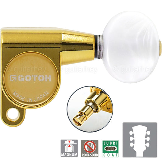 NEW Gotoh SG360-05P1 MG L3+R3 Locking Tuning Keys OVAL PEARL Buttons 3x3 - GOLD