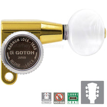 Load image into Gallery viewer, NEW Gotoh SG360-05P1 MGT L3+R3 LOCKING Mini Tuners OVAL PEARL Buttons 3x3 - GOLD