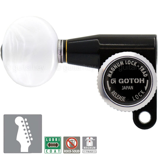 NEW Gotoh SG360-05P1 MGT 6 In-Line Locking Tuners OVAL Pearl LEFT-HANDED - BLACK