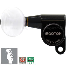 Load image into Gallery viewer, NEW Gotoh SG360-05P1 LEFT HANDED 6 In-Line Tuners OVAL PEARLOID Buttons - BLACK