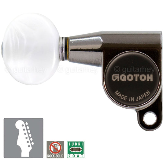 NEW Gotoh SG360-05P1 LEFT HANDED 6 In-Line Tuners w/ OVAL PEARLOID - COSMO BLACK