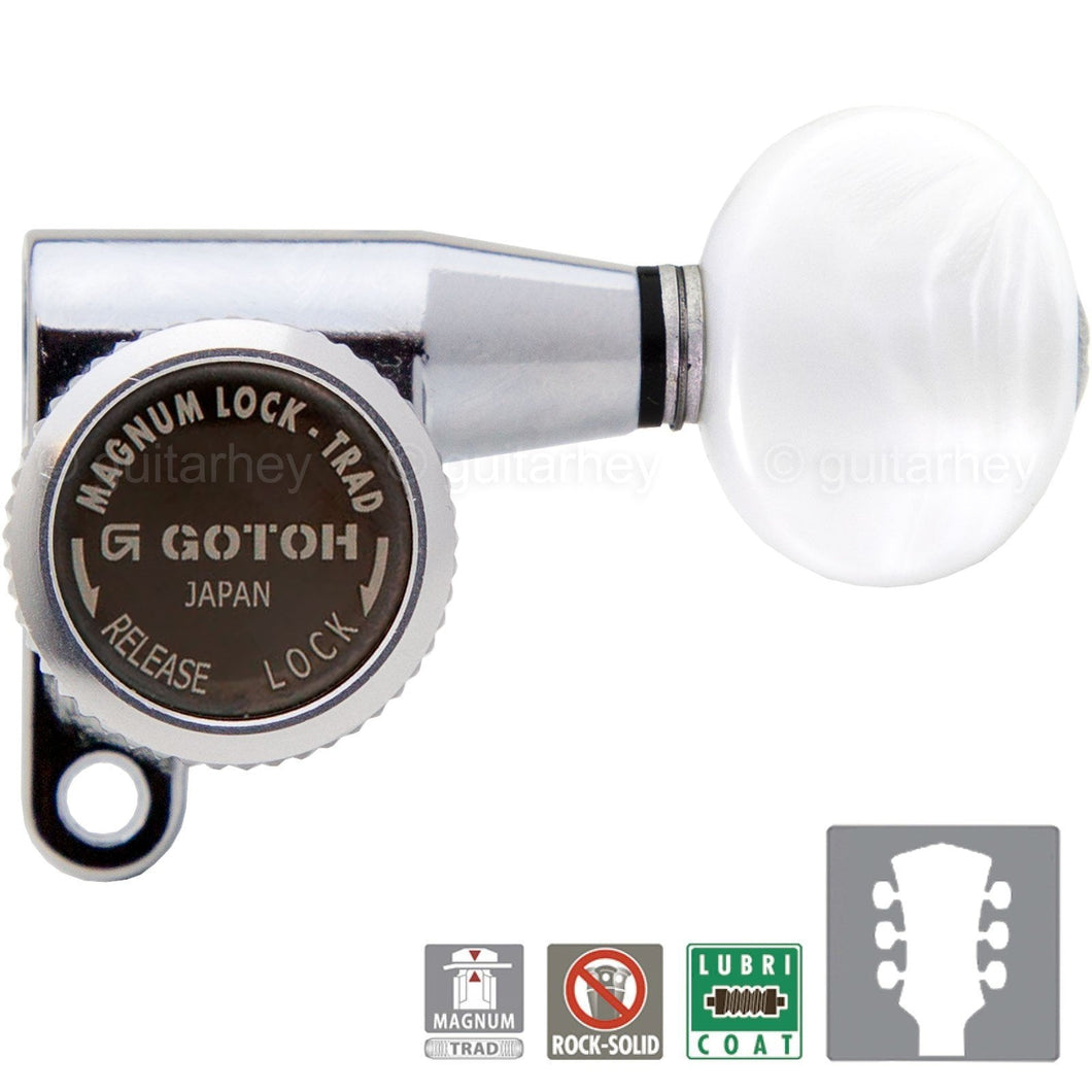 NEW Gotoh SG360-05P1 MGT Locking Tuners Tuning Keys PEARLOID Button 3x3 - CHROME