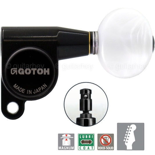 NEW Gotoh SG360-05P1 MG Locking Set 6 in line w/ OVAL PEARLOID Buttons - BLACK