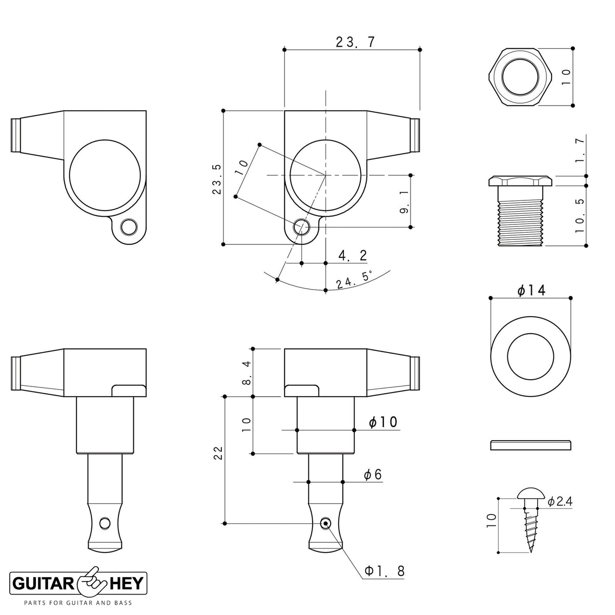 NEW Gotoh SG360-20 Tuners Schaller Style Mini DOMED Button SET 3x3 - COSMO BLACK