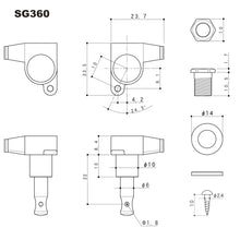 Load image into Gallery viewer, NEW Gotoh SG360-05P1 Mini 6 in line Tuning Keys w/ OVAL PEARLOID Buttons - GOLD