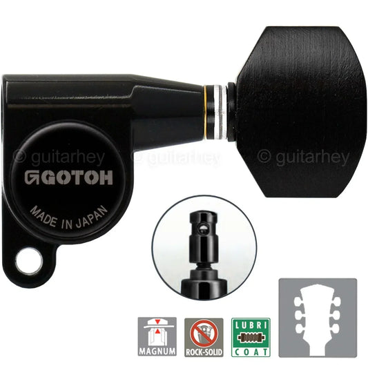 NEW Gotoh SG360-EN07 MG Locking Tuners L3+R3 Small EBONY Buttons Set 3x3 - BLACK