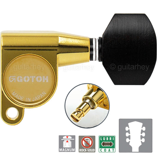 NEW Gotoh SG360-EN07 MG Locking Tuners L3+R3 Small EBONY Buttons Set 3x3 - GOLD