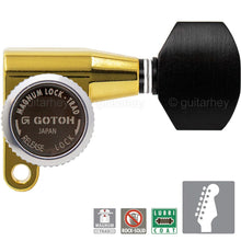 Load image into Gallery viewer, NEW Gotoh SG360-EN07 MGT 6 In-Line Locking Tuners w/ Small EBONY Buttons - GOLD