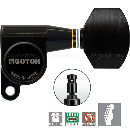 NEW Gotoh SG360-EN07 MG Locking Tuners Set 6 in line w/ EBONY Buttons - BLACK
