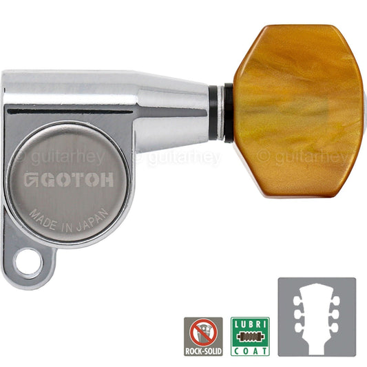 NEW Gotoh SG360-P8 L3+R3 Tuning Keys Set w/ SMALL AMBER Buttons 3x3 - CHROME