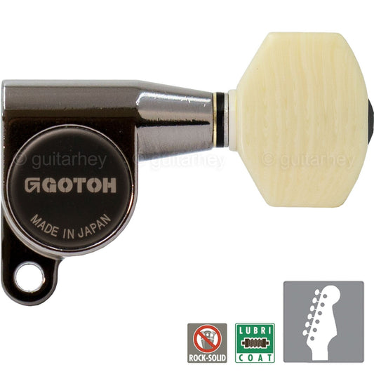 NEW Gotoh SG360-M07 Tuners 6 In-Line IVORY FINISH Buttons - COSMO BLACK