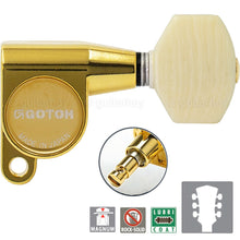 Carregar imagem no visualizador da galeria, NEW Gotoh SG360-M07 MG L3+R3 Locking Tuning Keys w/ IVORY Buttons 3x3 - GOLD