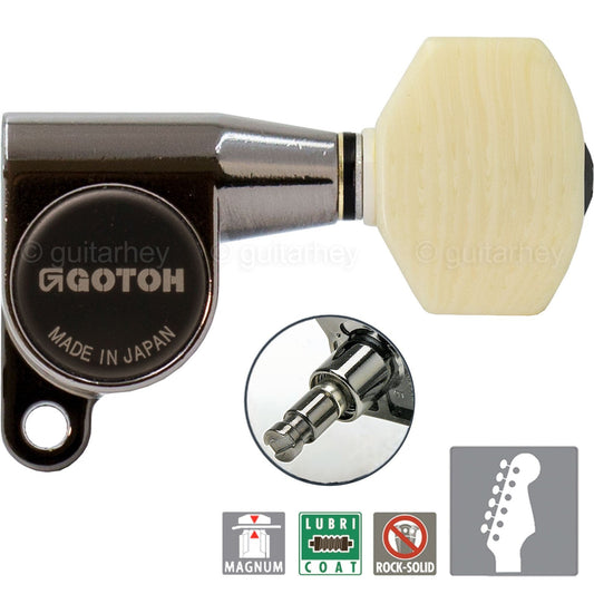 NEW Gotoh SG360-M07 MG Locking Tuners Set 6 In-Line IVORY Buttons - COSMO BLACK