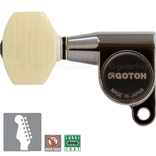 NEW Gotoh SG360-M07 LEFT-HANDED 6-In-Line Mini Tuners IVORY Buttons, COSMO BLACK
