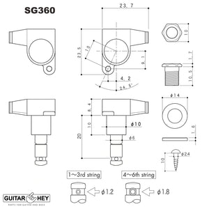 NEW Gotoh SG360 MG 6 In-Line Locking Mini Tuners Keys, TORTOISE Buttons - CHROME