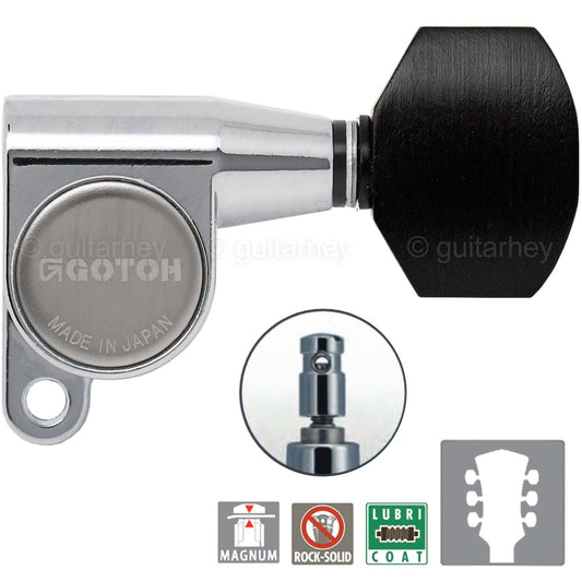 NEW Gotoh SG360-EN07 MG Locking Tuners L3+R3 Small EBONY Buttons Set 3x3, CHROME