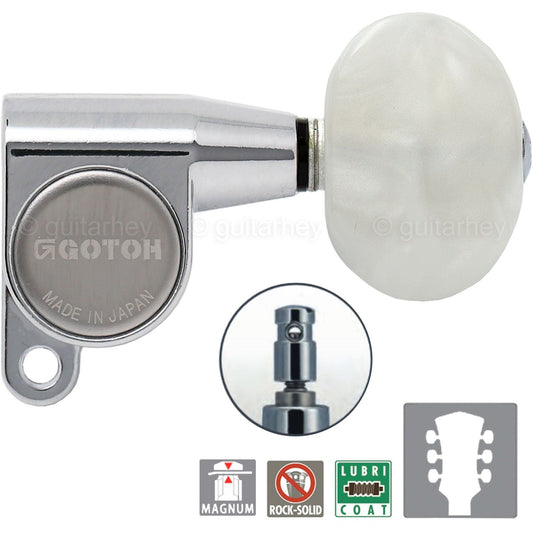 NEW Gotoh SG360-P1 MG Locking Tuners L3+R3 Set LARGE PEARL Buttons 3x3 - CHROME