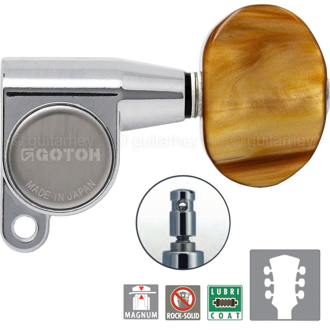 NEW Gotoh SG360-P2 MG Locking Tuners L3+R3 Set LARGE AMBER Buttons 3x3 - CHROME