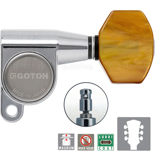 NEW Gotoh SG360-P8 MG Magnum Locking Tuners L3+R3 Set AMBER Buttons 3x3 - CHROME