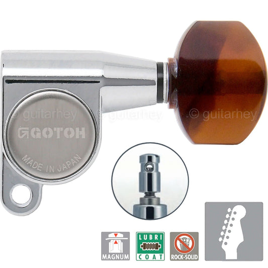 NEW Gotoh SG360 MG 6 In-Line Locking Mini Tuners Keys, TORTOISE Buttons - CHROME