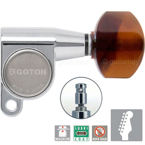 NEW Gotoh SG360 MG 6 In-Line Locking Mini Tuners Keys, TORTOISE Buttons - CHROME