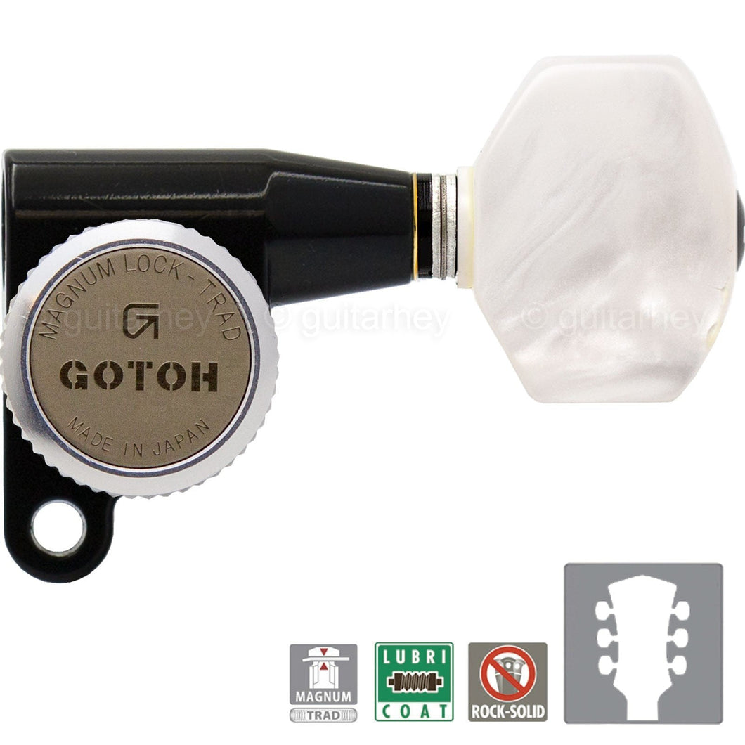 NEW Gotoh SG360-P7 MGT Locking Tuners L3+R3 WHITE PEARLOID Buttons 3x3 - BLACK