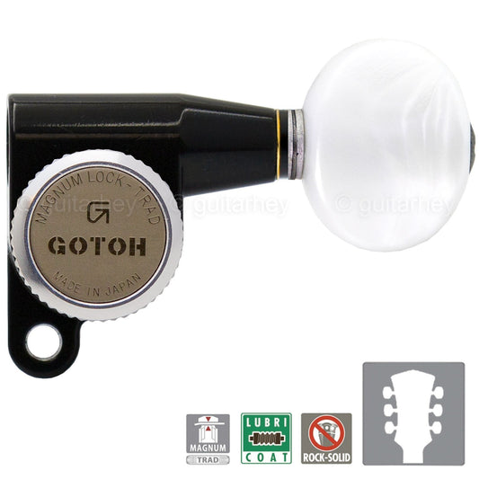 NEW Gotoh SG360-05P1 MGT Locking Tuners L3+R3 OVAL PEARL Buttons 3x3 - BLACK