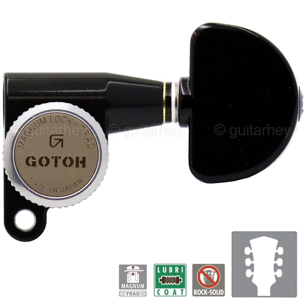 NEW Gotoh SG360-20 MGT Locking Tuners L3+R3 DOMED DOME Buttons Keys 3x3 - BLACK