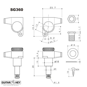 NEW Gotoh SG360-04 MGT Locking Tuners L3+R3 KEYSTONE Buttons Keys 3x3 - BLACK