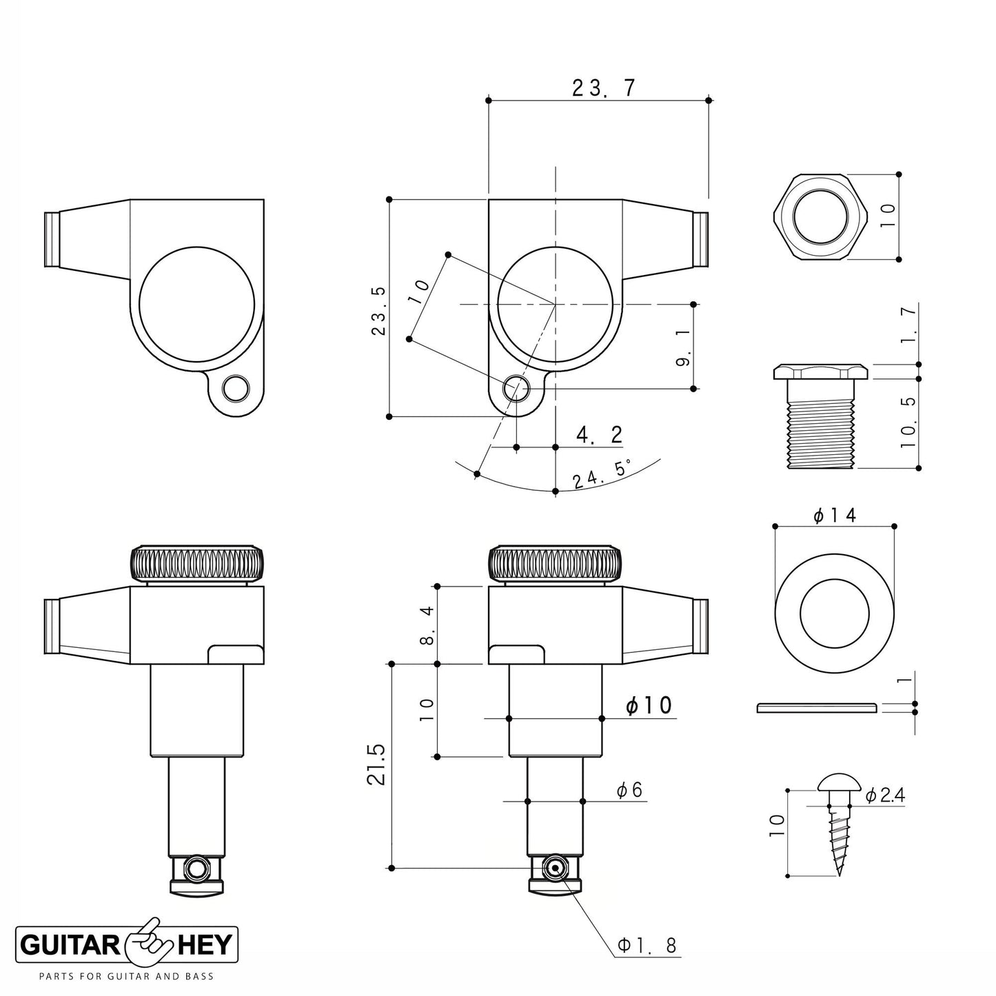 NEW Gotoh SG360-05 MGTB Locking Tuners Set w/ SMALL OVAL Buttons 3x3 - BLACK