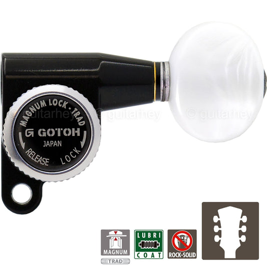 NEW Gotoh SG360-05P1 MGT Locking Tuners L3+R3 OVAL PEARL Buttons 3x3 - BLACK