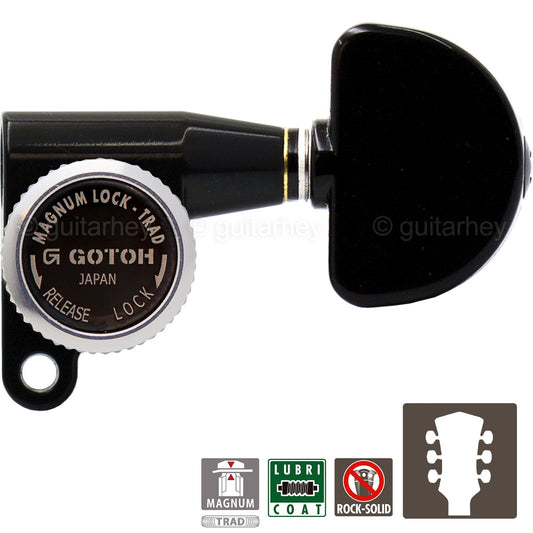 NEW Gotoh SG360-20 MGT Locking Tuners L3+R3 DOMED DOME Buttons Keys 3x3 - BLACK