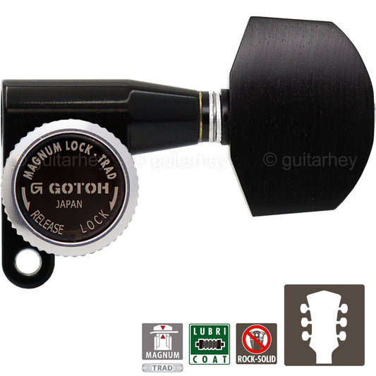 NEW Gotoh SG360-EN01 MGT Locking Tuners L3+R3 Keys Large EBONY Buttons 3x3 BLACK