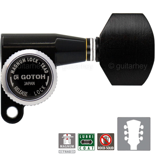 NEW Gotoh SG360-EN07 MGT Locking Tuners L3+R3 Small EBONY Buttons 3x3 - BLACK
