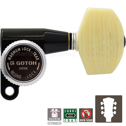 NEW Gotoh SG360-M01 MGT Locking Tuners L3+R3 w/ Large Ivory Buttons 3x3 - BLACK