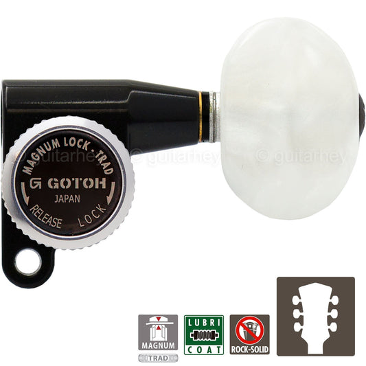 NEW Gotoh SG360-P1 MGT Locking Tuners L3+R3 w/ LARGE Pearl Buttons 3x3 - BLACK