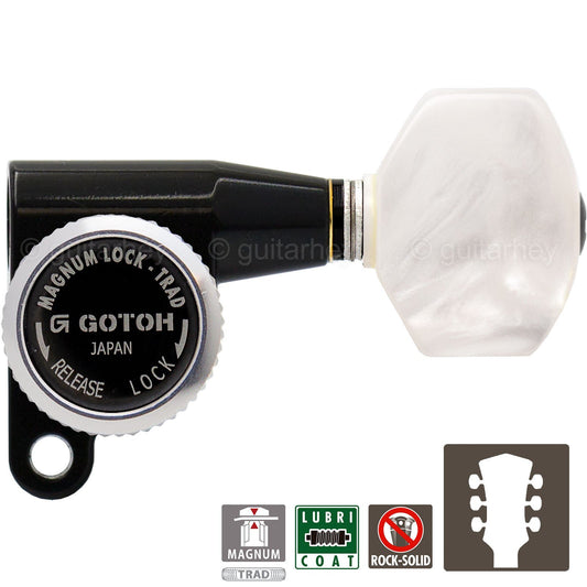 NEW Gotoh SG360-P7 MGT Locking Tuners L3+R3 WHITE PEARLOID Buttons 3x3 - BLACK