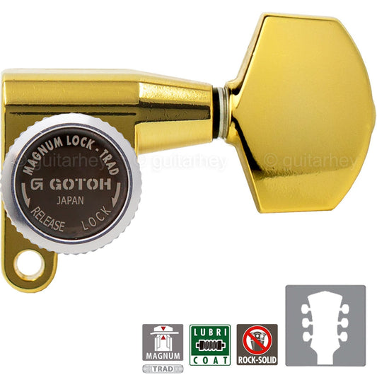 NEW Gotoh SG360-01 MGT Locking Mini M6 Stye Tuners w/ LARGE Buttons 3x3 - GOLD