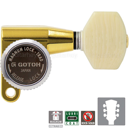 NEW Gotoh SG360-M07 MGT L3+R3 LOCKING Mini Tuners w/ IVORY Buttons 3x3 - GOLD