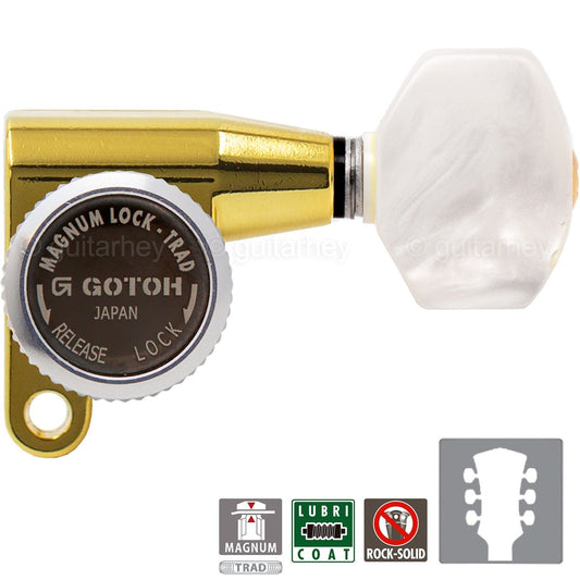 NEW Gotoh SG360-P7 MGT L3+R3 LOCKING Mini Tuners w/ PEARLOID Buttons 3x3 - GOLD