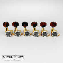 Load image into Gallery viewer, NEW Gotoh SG360 MGT 6-in-line LOCKING Mini Tuners w/ TORTOISE Buttons - GOLD