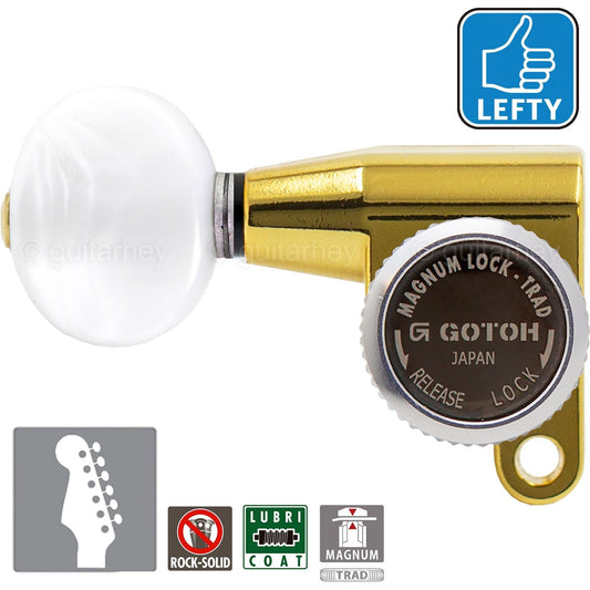 NEW Gotoh SG360-05P1 MGT 6 In-Line Locking Tuners OVAL Pearl LEFT-HANDED - GOLD