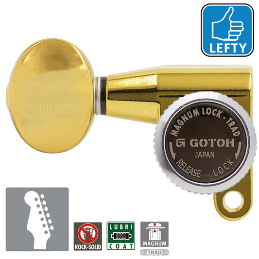 NEW Gotoh SG360-05 MGT 6 In-Line Locking Tuners OVAL Buttons LEFT-HANDED - GOLD