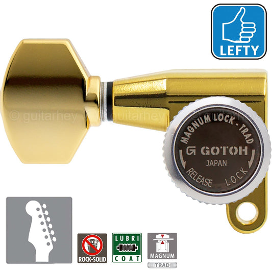 NEW Gotoh SG360-07 MGT 6 In-Line Locking Mini Tuners LEFT-HANDED - GOLD