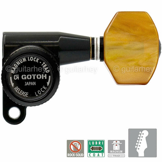 NEW Gotoh SG360-P8 MGTB Locking Tuners Set 6 in line w/ AMBER Buttons - BLACK