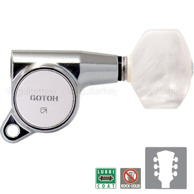 NEW Gotoh SG381-P7 Sealed Mini Tuners Set L3+R3 w/ PEARLOID Buttons 3x3 - CHROME